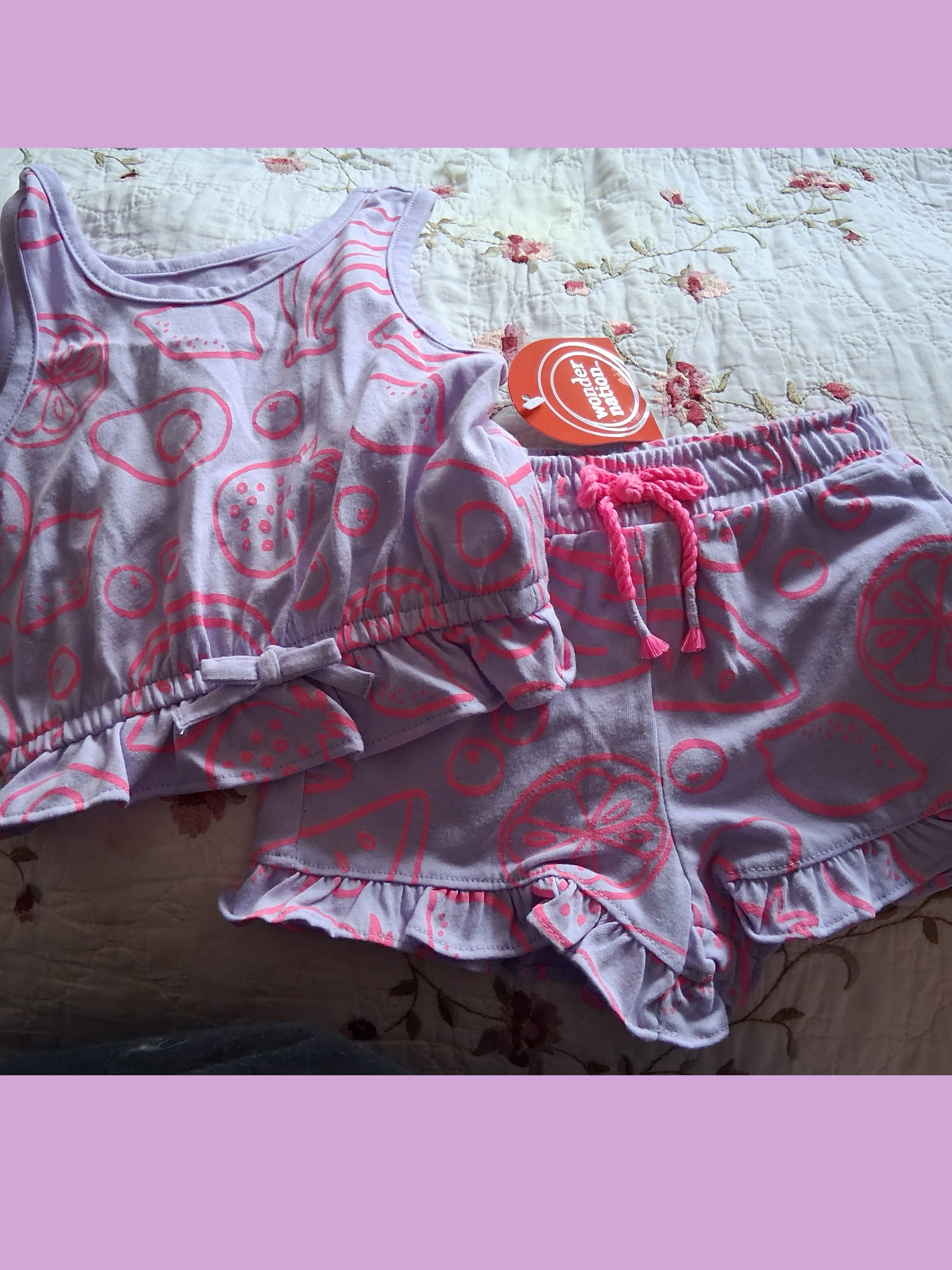 Wonder Nation Lilac Tank & Shorts Set With Pink Accent